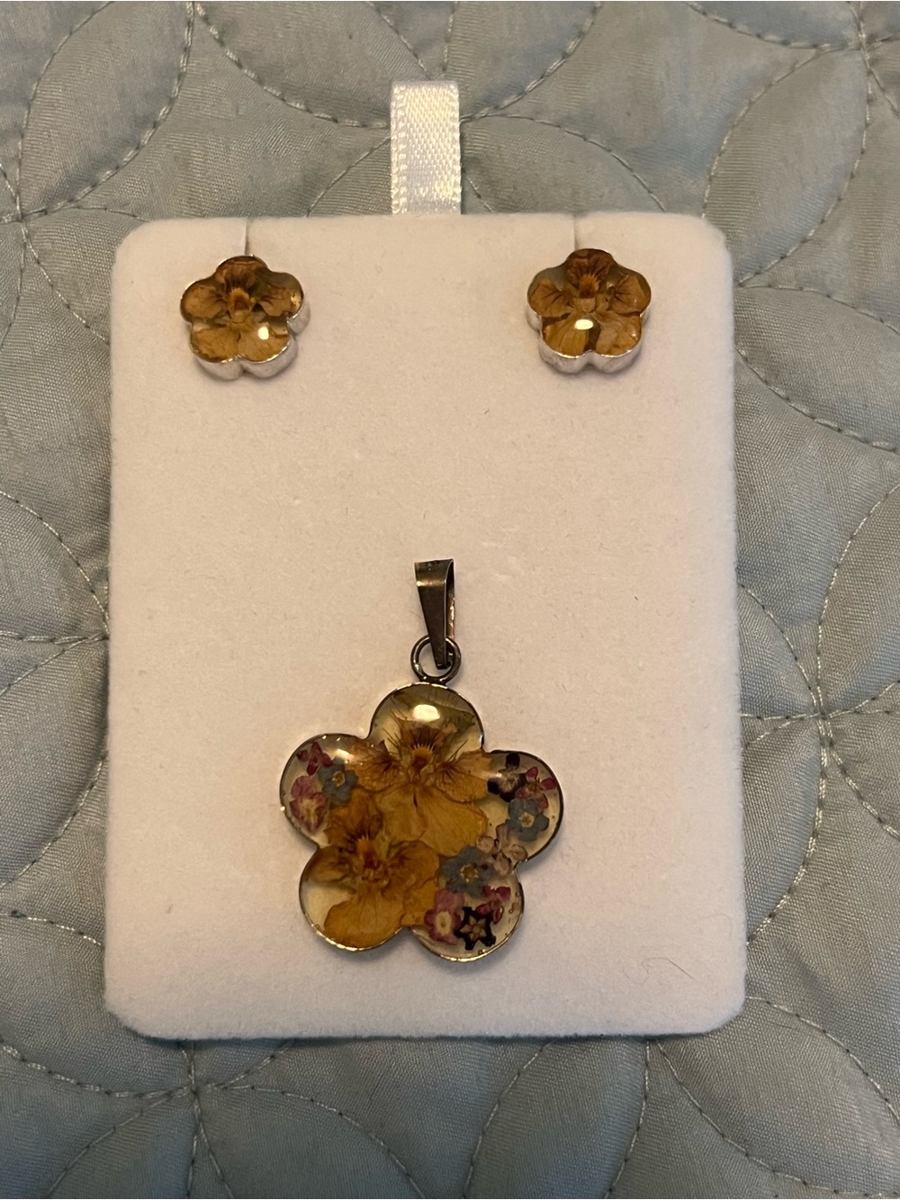 Floral Resin Flower Charm and Stud Earrings Set - Yellow